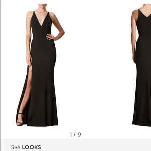 DRESS THE POPULATION Black Small Iris Crepe gown